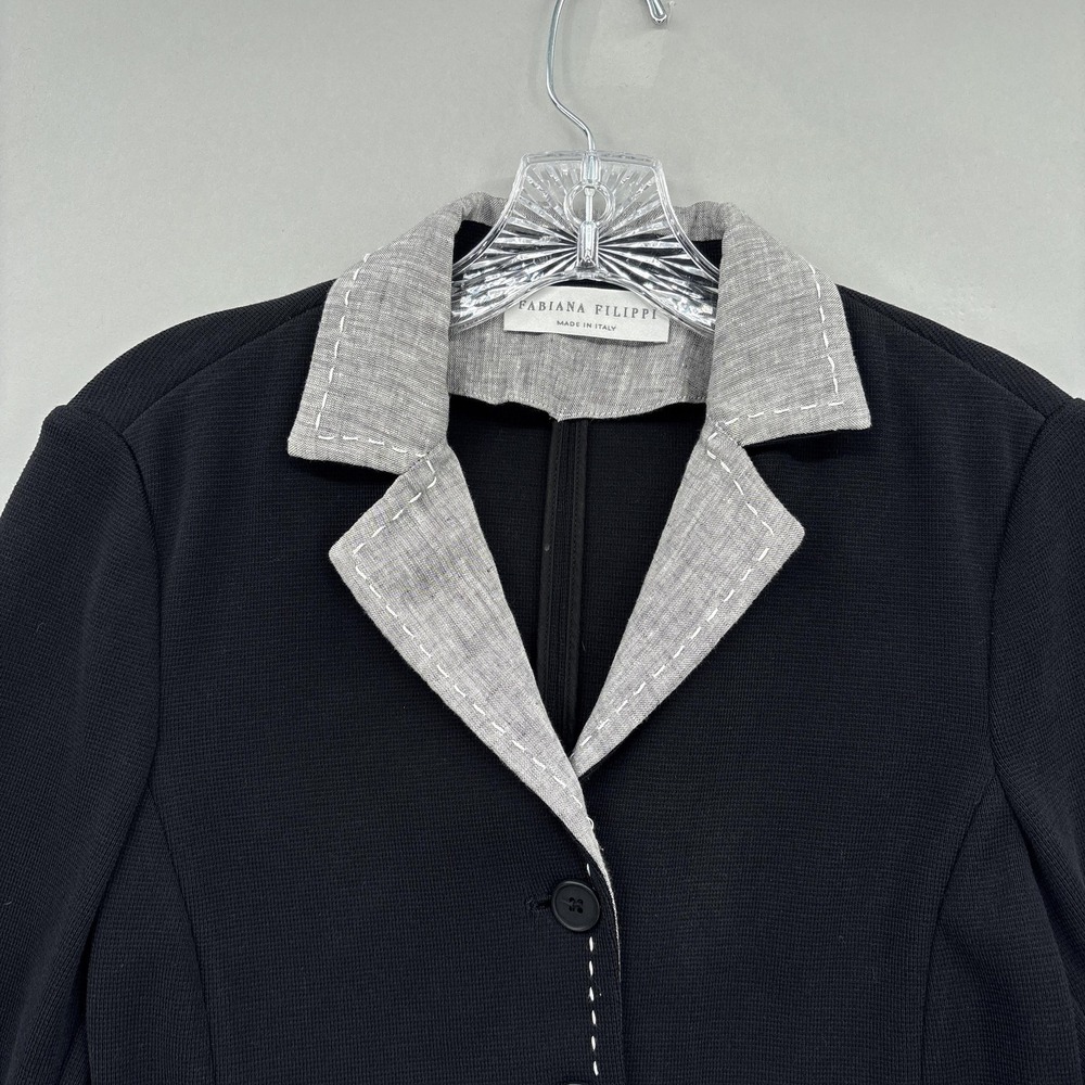Fabiana Filippi Blazer Womens XS Black Cotton Contrast Collar Italy Jacket - Picture 2 of 12
